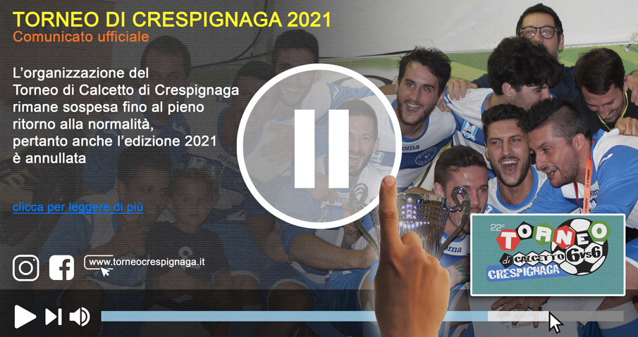 Comunicato ufficiale
L’emergenza sanitaria in corso costringe anche noi a metterci in stand-by.
Non sappiamo cosa aspettarci nel prossimo futuro ma sembra chiaro che nel breve periodo non ci saranno le condizioni per poter tornare a giocare a calcio.
Un torneo che coinvolge tante squadre come il nostro non si improvvisa, voi stessi non riuscireste a mettere in piedi un’eventuale squadra con soli pochi giorni di preavviso, va da sé che di certo quest’estate un Torneo di Crespignaga come siamo sempre stati abituati a vedere non ci sarà.
Ci piace comunque essere ottimisti e ci teniamo pronti, nel caso la situazione mutasse, per un eventuale evento in tono minore. Ciò non toglie che rimaniamo realisti e siamo consapevoli che con tutta probabilità questo sarà un arrivederci al 2021